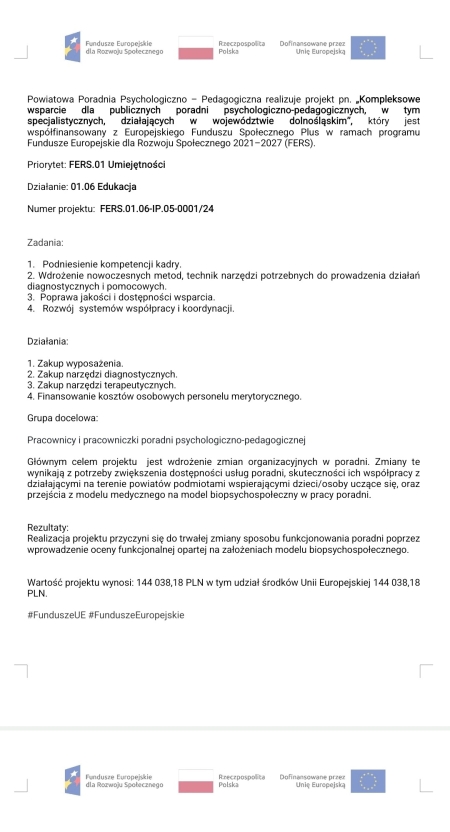 „Kompleksowe wsparcie dla publicznych poradni psychologiczno-pedagogicznych, w tym specjal
